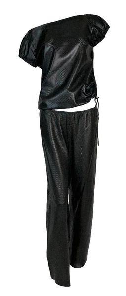 S/S 2000 Gucci Tom Ford Sheer Black Mesh Leather Baggy Top & Pants Set