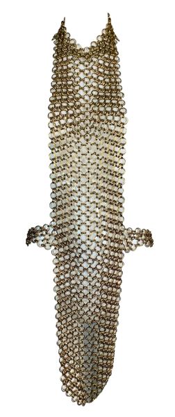 F/W 1990 Chanel Runway Gold Body Chain Jewelry Necklace & Black Mini Dress Set