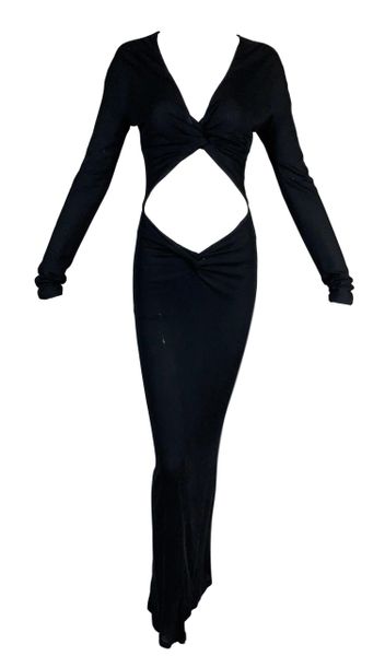 2002 Gucci by Tom Ford Black L/S Cut-Out Gown Dress 42