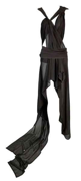 S/S 2002 Yves Saint Laurent Tom Ford Runway Sheer Brown Silk Cut-Out Dress