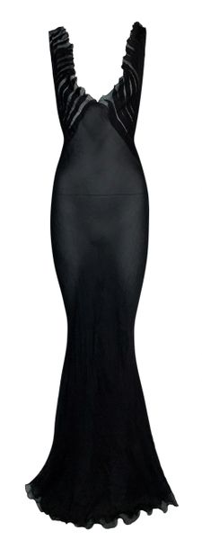 2001 Gucci Tom Ford Plunging Sheer Black Silk Mermaid Gown Dress