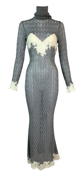 F/W 1998 Christian Dior John Galliano Documented Sheer Silver Gown Dress