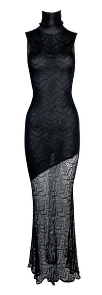 2001 John Galliano Sheer Black Knit Sleeveless High Neck Long Dress