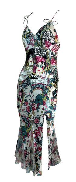 S/S 2004 Christian Dior John Galliano Silk Tattoo Slip Dress