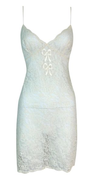 NWT F/W 1998 Christian Dior John Galliano Sheer Ivory Lace Bow Mini Dress