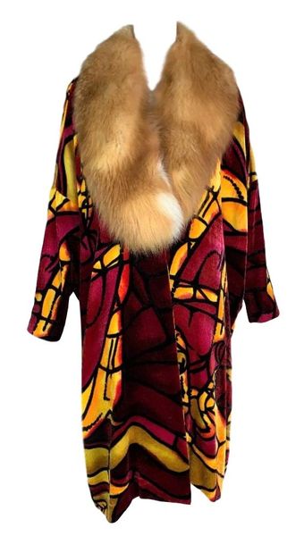 F/W 2000 Christian Dior John Galliano Red Yellow Stained Glass Fur Opera Coat