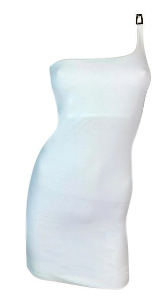 1998 Gucci Tom Ford Sheer White One Shoulder G Logo Buckle Mini Dress