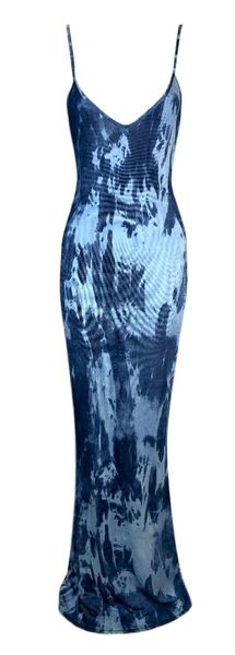 F/W 2000 Christian Dior John Galliano Plunging Slinky Blue Long Gown Dress