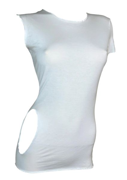 S/S 2001 Gucci Tom Ford Runway Sheer White Cut-Out Crop Top T-Shirt