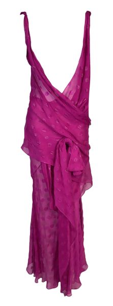 S/S 2004 Christian Dior John Galliano Runway Sheer Hot Pink Plunging Dress