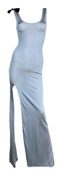 F/W 2006 John Galliano Sheer Silver Knit Bodycon High Slit Maxi Dress