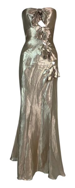 S/S 2003 Christian Dior John Galliano Strapless Gold Cut-Out Bows Maxi Dress