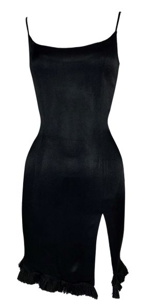 S/S 1998 Christian Dior John Galliano Runway Black High Slit Fringe Mini Dress
