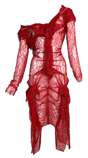 S/S 2003 Christian Dior by John Galliano Sheer Red Mesh Lace Dress