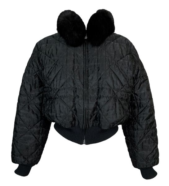 F/W 1998 Christian Dior John Galliano Black Logo Puffer Jacket w Fur M