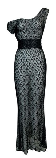 S/S 1998 Christian Dior John Galliano Sheer Black Embroidered Mesh Maxi Dress