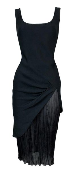 S/S 1999 Christian Dior John Galliano Black High Slit Sheer Pleated Dress
