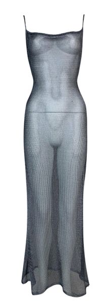 S/S 2001 John Galliano Faux Chainmail Sheer Metal Knit Maxi Dress