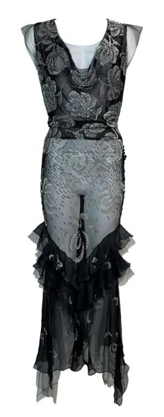 S/S 2003 Christian Dior John Galliano 20's Style Sheer Beaded Black Mesh Dress