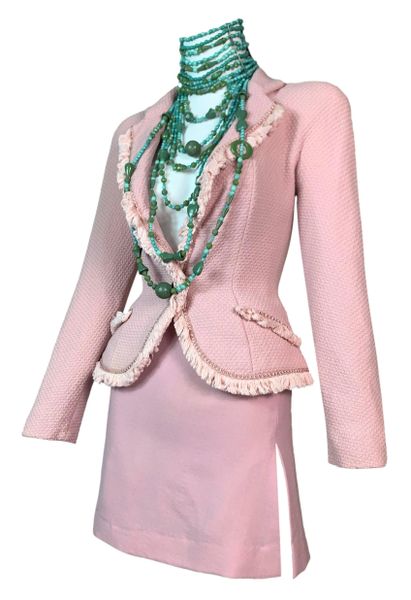 F/W 1997 Christian Dior John Galliano Runway Pink Fringe Jacket & Mini Skirt