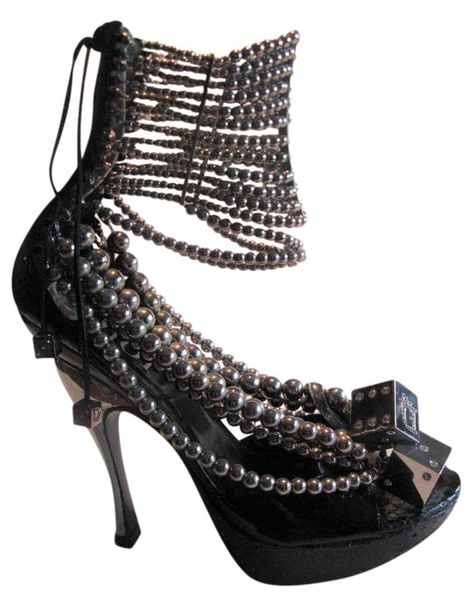 S/S 2004 Christian Dior Haute Couture Black Pearl Dice High Heels 41