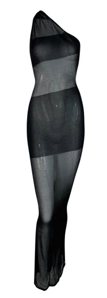 1998 Resort Christian Dior by John Galliano Runway Sheer Black Mesh Gown Dress