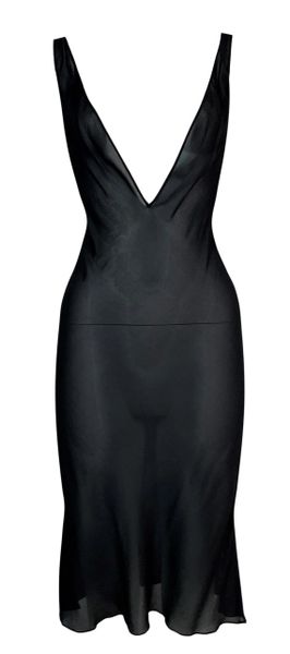 F/W 2002 Christian Dior by John Galliano Plunging Sheer Black Silk Dress
