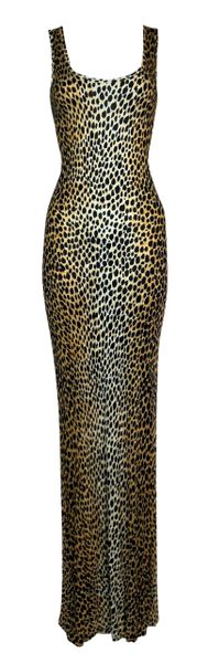 S/S 1996 Dolce & Gabbana Runway Cheetah Extra Long Slinky Gown Maxi Dress