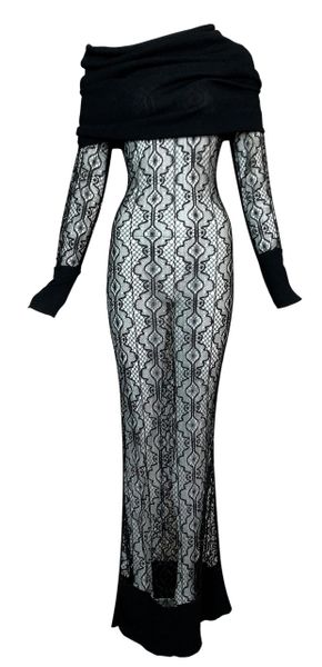 F/W 1999 Christian Dior John Galliano Sheer Black Knit Maxi Dress Gown
