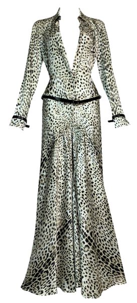 S/S 2000 Roberto Cavalli Plunging Leopard Silk Wide Leg Jumpsuit