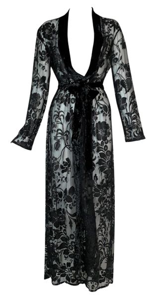 2000's Christian Dior John Galliano Sheer Black Old Hollywood Robe Dress