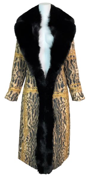 F/W 2003 Roberto Cavalli Unisex Leopard Chains Silk Reversible Puffer Coat w Fur