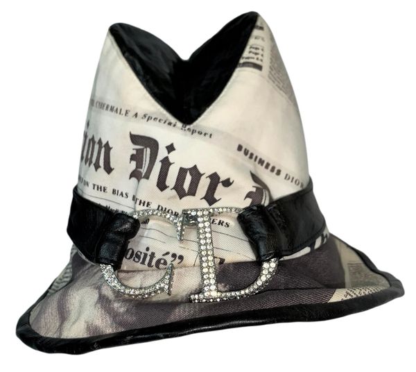 F/W 2000 Christian Dior John Galliano Newsprint Logo by Stephen Jones Top Hat