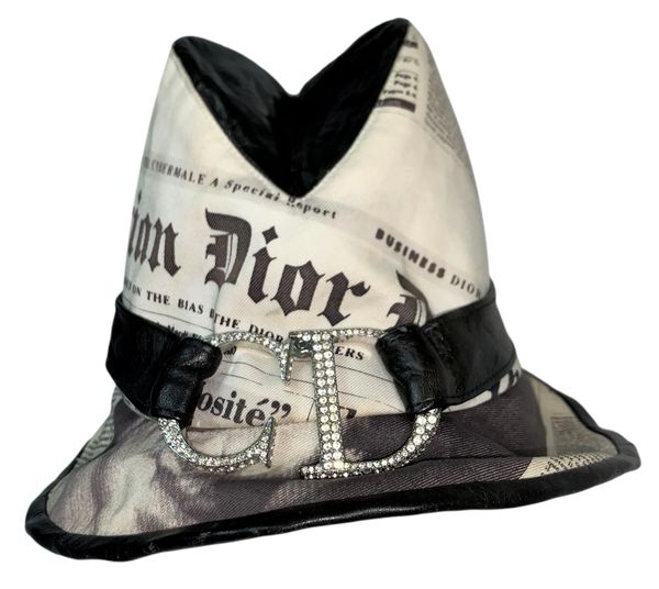 F/W 2000 Christian Dior John Galliano Newsprint Logo Top Hat