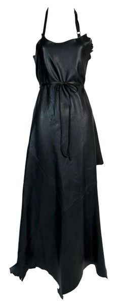 S/S 1999 Maison Martin Margiela Artisanal Black Distressed Leather Halter Apron Dress