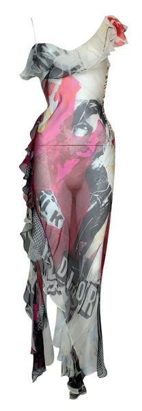 S/S 2003 Christian Dior John Galliano Sheer Silk Punk Rock Maxi Dress