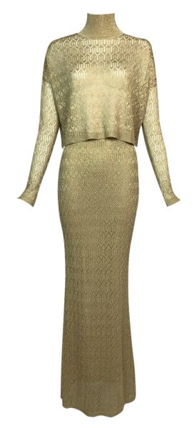 F/W 2000 Christian Dior by John Galliano Sheer Gold Crop Top Maxi Skirt Set