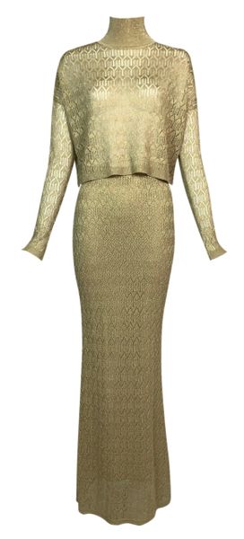 STARPIECE! CHRISTIAN DIOR COUTURE 2020 GOLD EMBROIDERED TULLE MAXI DRESS  (FR36)