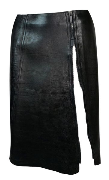 F/W 1999 Gucci Tom Ford Black Leather High Zipper Slit Pencil Skirt