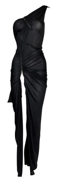 S/S 2001 Christian Dior John Galliano Runway Sheer Black Zipper One Shoulder Dress