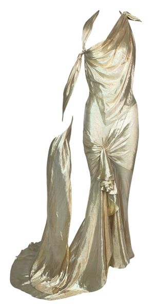 S/S 2004 Christian Dior John Galliano 40's Vixen Gold Liquid Lamé Gown Dress