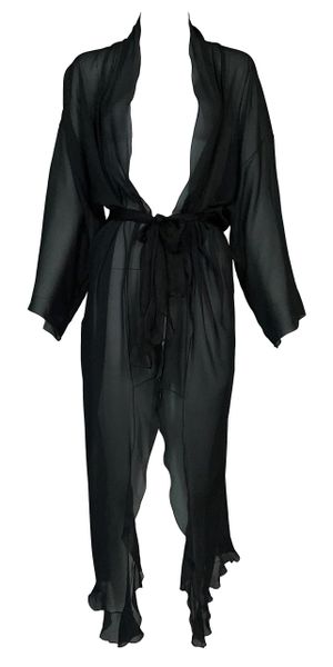 C. 2001 Christian Dior John Galliano Sheer Black Silk Robe Dress Jacket