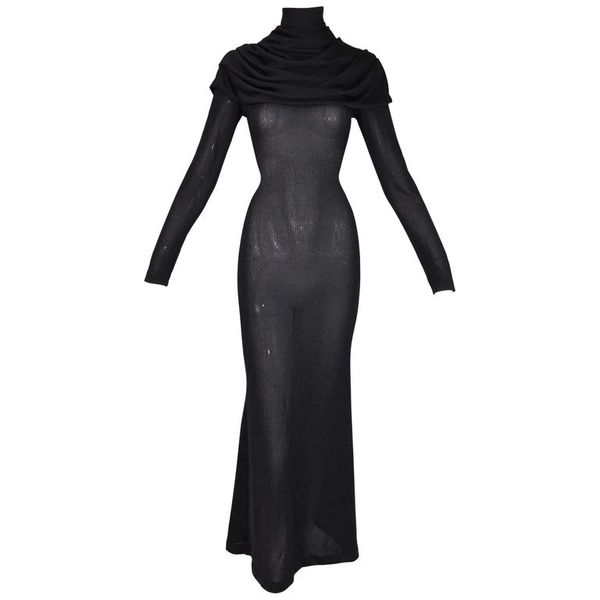 Vintage F/W 1998 Alexander McQueen Joan Sheer Black Knit L/S Catholic Gown Dress