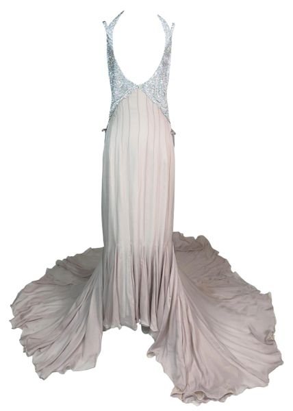 S/S 2004 Dolce & Gabbana Runway Plunging Crystal Pink Gown Dress w Train