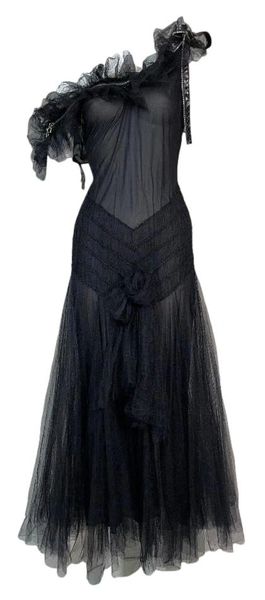 S/S 2001 Christian Dior John Galliano Runway Black Swan Tulle Zipper Dress