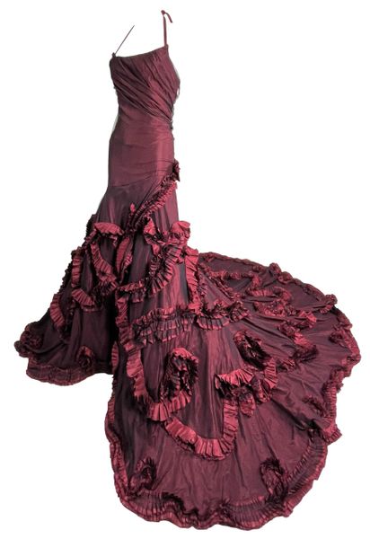 F/W 2004 Roberto Cavalli Runway Burgundy Flamenco Gown Dress w Train