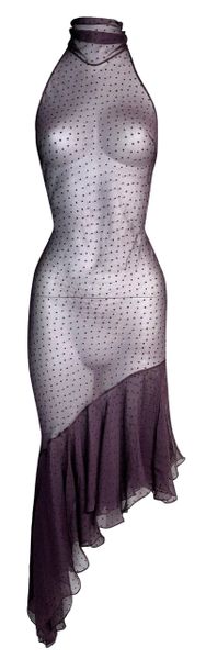 F/W 2000 Christian Dior John Galliano Sheer Purple Silk High Neck Dress