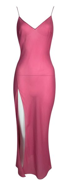S/S 2002 Christian Dior John Galliano Sheer Pink Silk Super High Slit Slip Maxi Dress