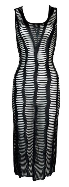 S/S 2001 Christian Dior John Galliano Sheer Black Slashed Bodycon Dress