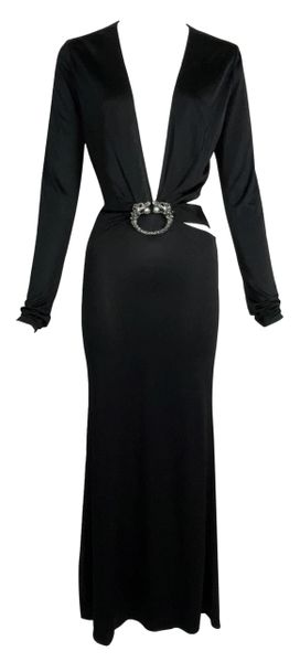F/W 2004 Gucci by Tom Ford Runway Plunging Black Dragon Gown Dress